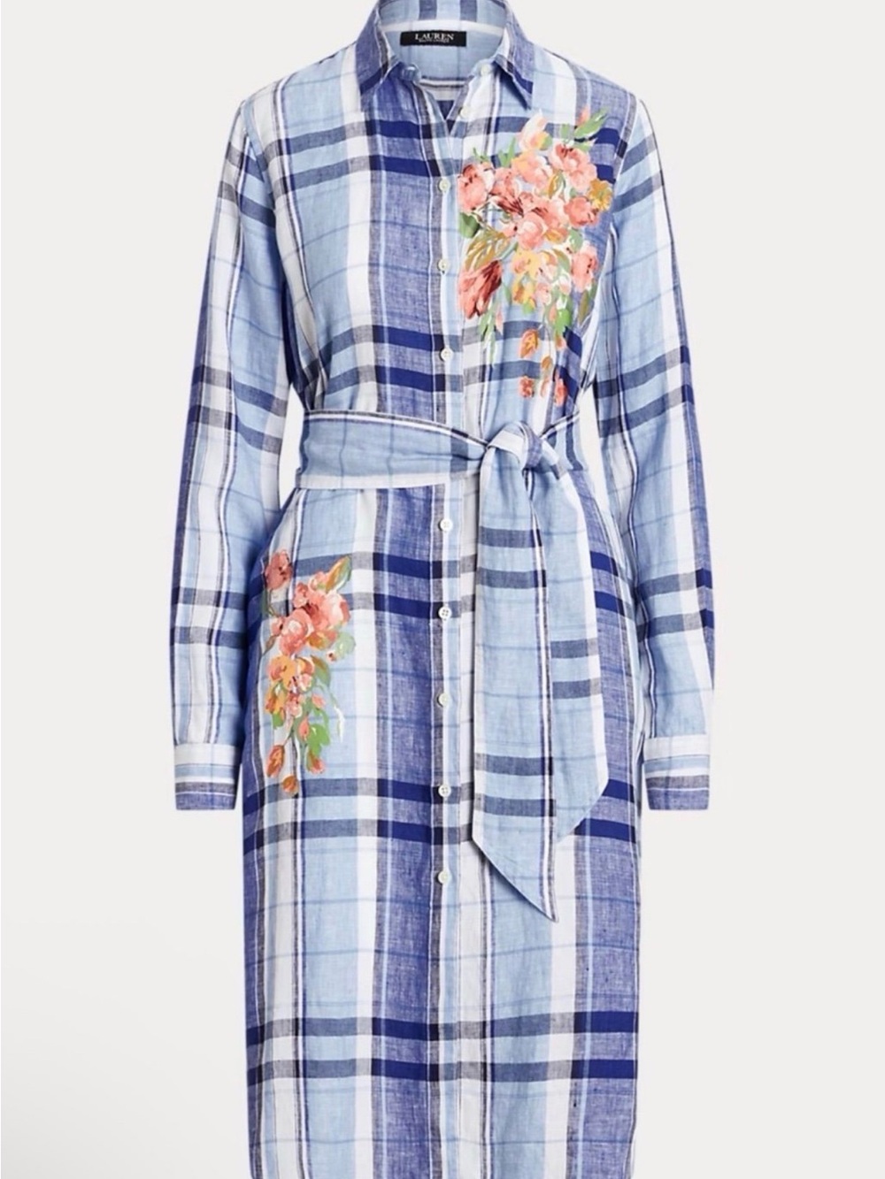 Ralph Lauren Floral & Plaid Linen Shirt dress